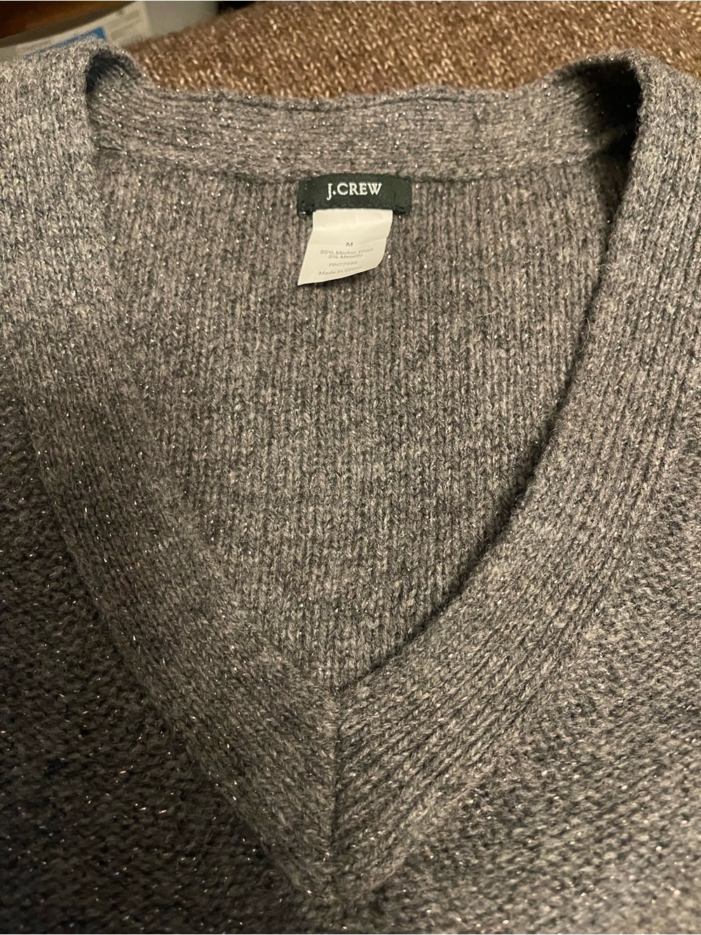 Y2K Vintage J. Crew Gray Metallic Merino Wool V-Neck Sweater